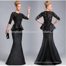 2017 Best Selling Sexy O-Neck Half Sleeves Ruffles Lace Appliques Beaded Black Mermaid Mother Of The Bride Dresses MM921